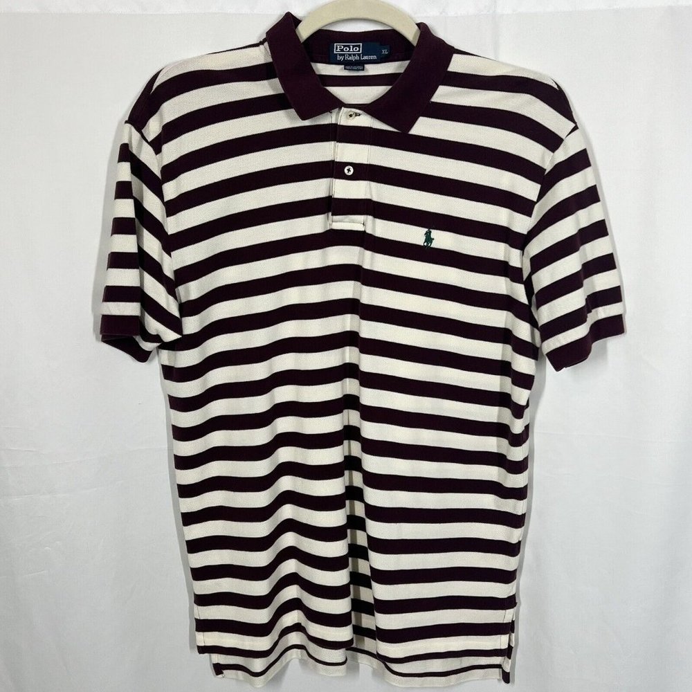 Polo Ralph Lauren Shirt Adult XL Striped Maroon White Golf  Rugby Mens XL